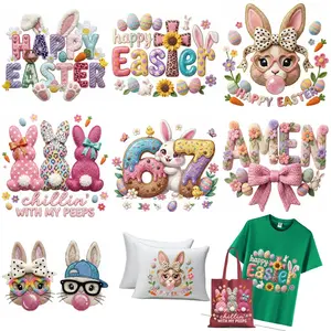 7 Piece Easter Iron-On Transfer Stickers with Imitation Embroidery Bunny and Egg Design, Perfect for T-Shirts and DIY Decoration, Handicraft, Handmade Crafts