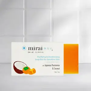 MIRAI Deodorizing Soap Bar – Japanese Persimmon & Coconut Oil – Nonenal Odor Eliminator for Aging & Sensitive Skin, Men & Women