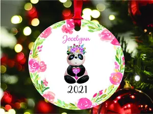 Personalized Panda Christmas Ornament, Watercolor Panda Themed Gift Idea, Baby Panda, Panda Baby Shower Themed Gift Idea, Baby Girl Ornament