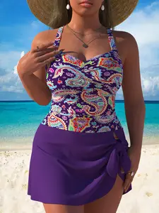Fashion Solid Purple Swimsuit Women Plus Size One Piece
