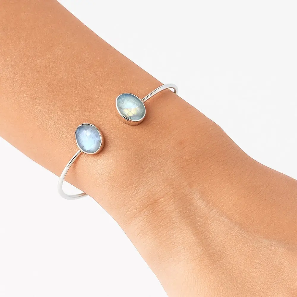 Premium Quality Rainbow Moonstone Cuff Bangle Bracelet B-1004 26-EB10147