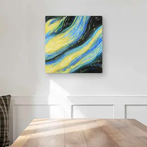 Begin Home Decor C1MP16163WC5UU 16 x 16 in. Liquid Magic Wave - Abstract Blue Metal Print Wall Art for Home Decor