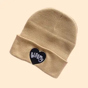 Embroidered Gloomy Beanie - Spooky Style Knit Cap, Halloween Beanie with Embroidered Heart by Spooky Doodle Club