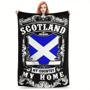 Outlander Traditional Scottish Flannel Blanket - Heavyweight All-Season Soft Blanket with Scottish Flag Design (Saltire), "My Country My Home" Text - Extra Large Decorative Sofa, Bed, Travel Blanket - Vintage Scottish Home Decor Gift