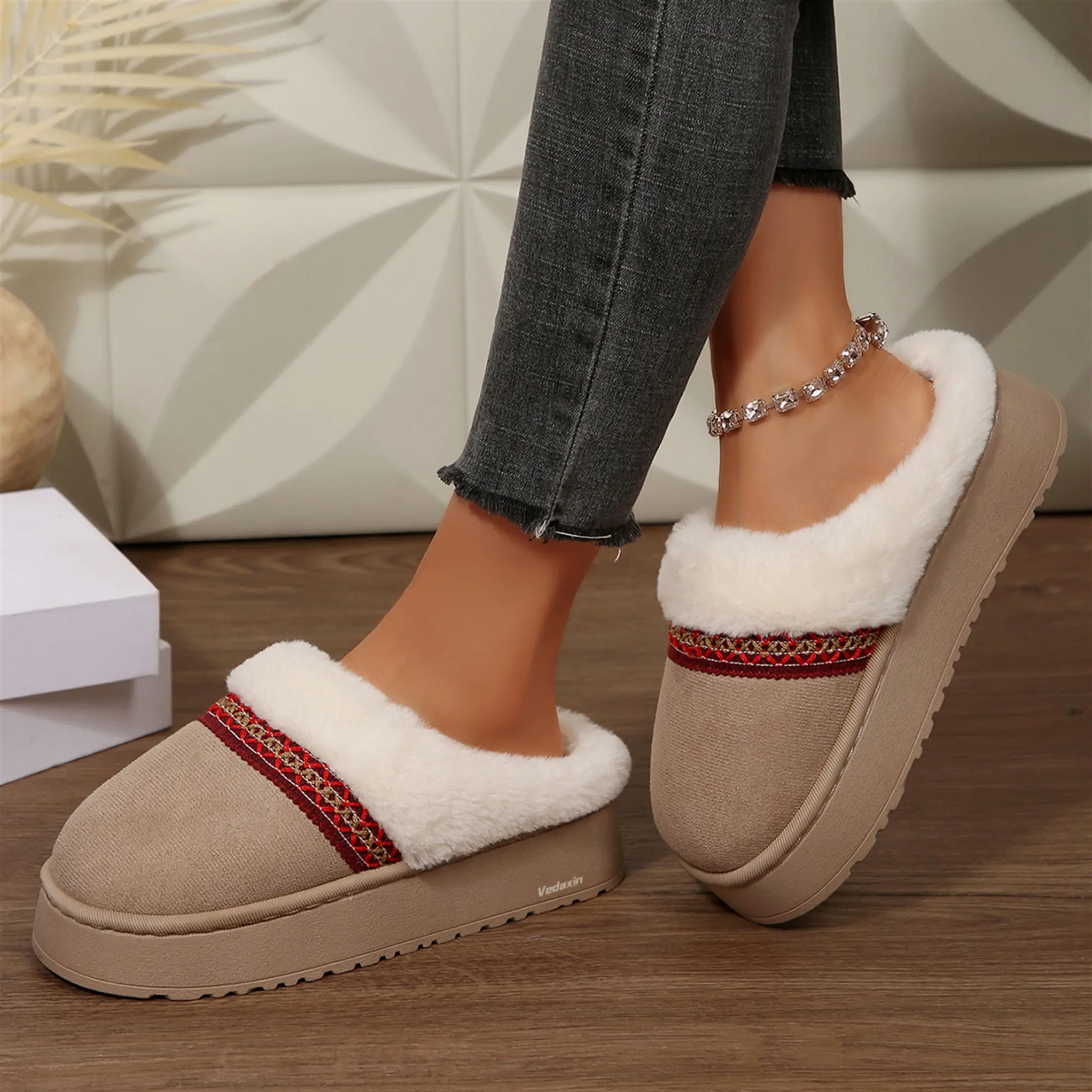 Women's Platform Slippers Comfy Soft Warm Slippers for Women,Slip On Plush Bedroom Shoes Women Indoor Outdoor Shoes Winter Warm Mini Snow Boots Springfresh Soft Non Slip Footwear