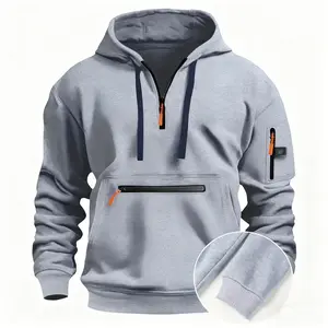 Men's Casual Zip-Up Hoodie for Winter, with Kangaroo Pocket - Thickened Warm Polyester Fiber, Perfect for Autumn and Winter, Oversized Hoodie