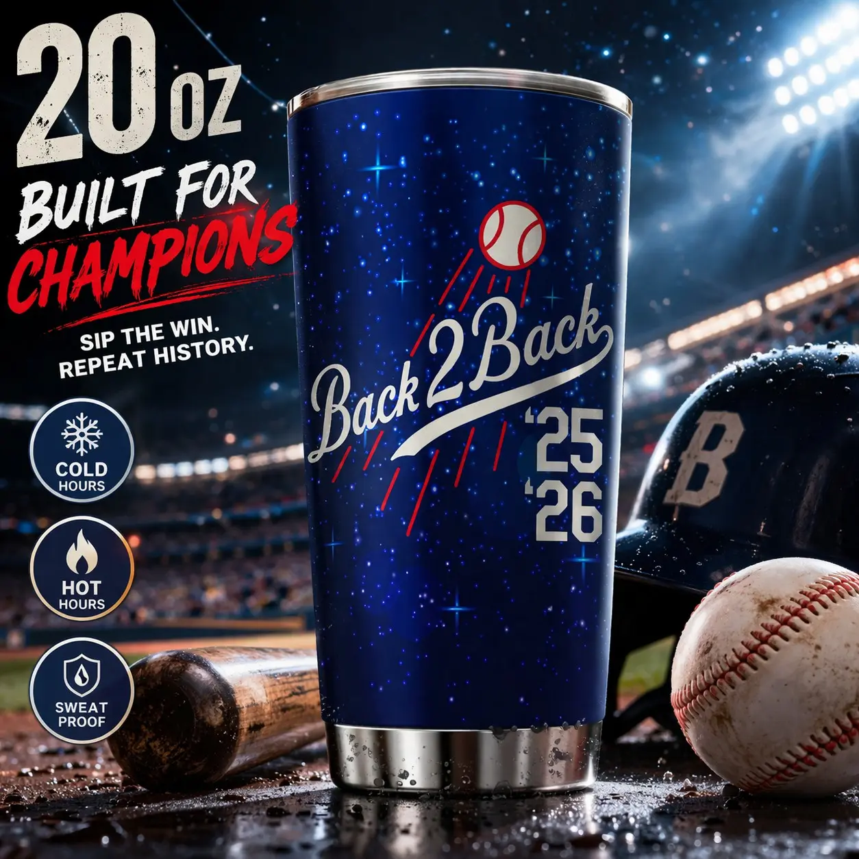 20oz Printed Baseball Champion Spirit Insulated Stainless Steel Flask, Lid & Straw Included, Sports Fan Water Bottle, Travel Mug Gift for Him (Birthday, Christmas), Tumbler, Animals