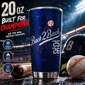 AuraCup 1pc 20oz stainless steel insulated tumbler with lid and straw, back-to-back champion spirit baseball design travel mug, double wall hot cold cup for sports fans, perfect Christmas gifts, Valentine’s gifts and birthday gifts for him