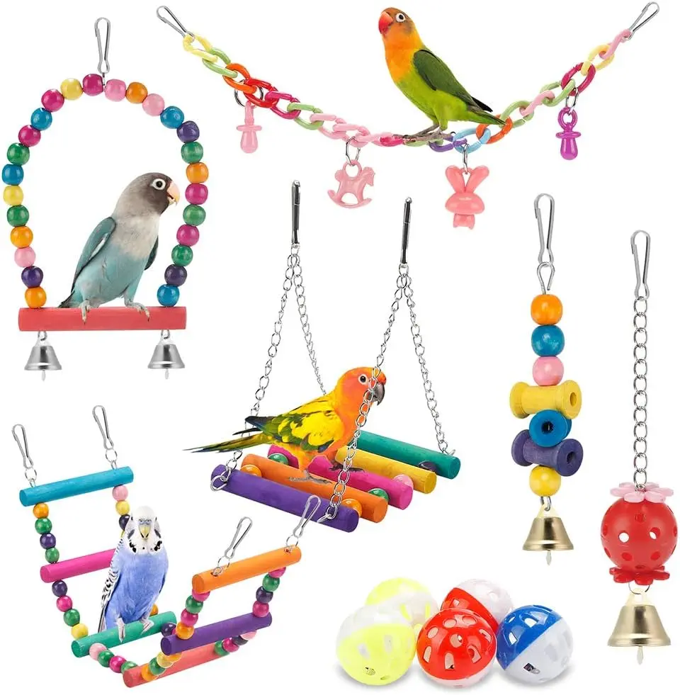 11PCS Parrot Toy Set, Birdcage Additions,Ladder,Swing,Plastic Puzzle Ball,Bird Toy Love Birds, Finches 11PCS Parrot Toy Set, Birdcage Additions,Ladder,Swing,Plastic Puzzle Ball,Bird Toy Love Birds, Finches