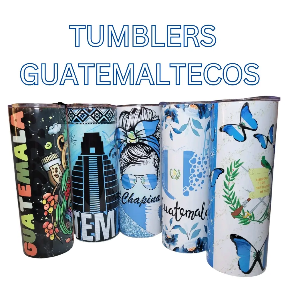 Guatemalan 20oz Skinny Tumbler, Water Bottle, Stainless Steel Washable Drinkware, Portable with Lid and Straw, Reusable