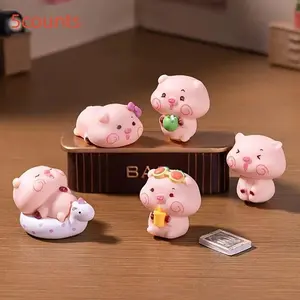 5pcs Creative Cute Cartoon Pig Figurines, Art Crafts Miniature Landscape Decor, DIY Home Garden Car Ornament, Holiday Gift