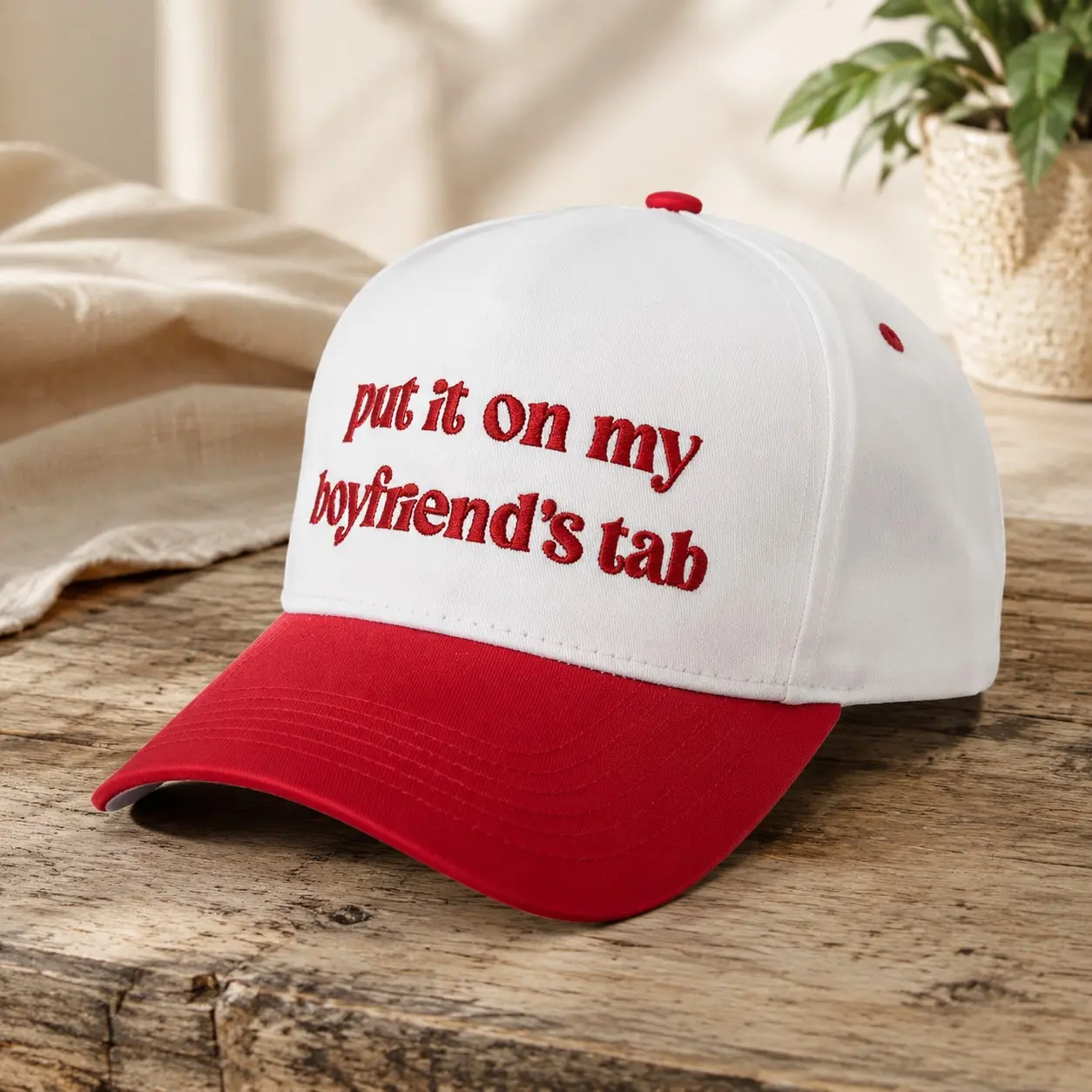 Funny Embroidered “Put It On My Boyfriend’s Tab” Baseball Cap – Vintage Two Tone Snapback Hat Unisex Adjustable Streetwear