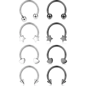 FINREZIO 2-8PCS G23 Titanium 16g Septum Rings for Women Men Implant Grade Septum Ring Internally Threaded Horseshoe Circular Barbell Piercing Jewelry for Nose Lip Tragus Eyebrow Helix Daith Daily Hoop ring stack non tarnish jewelry funky jewelry