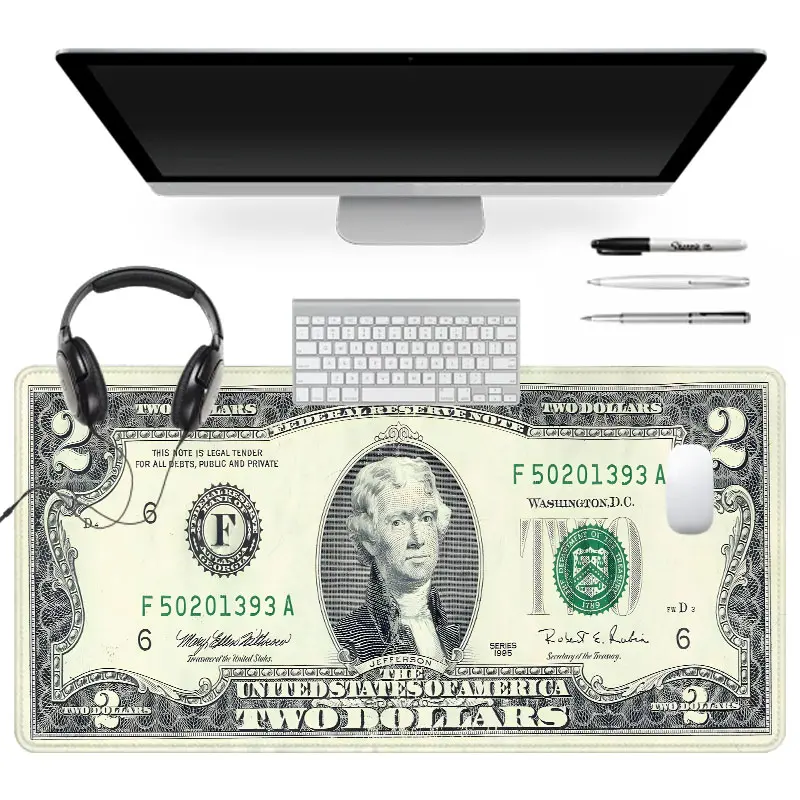 Dollar Bill extended gaming desk mat, Classic Money pattern desk protection pad, Desk accessories, anti-slip rubber lock edge high-definition printing, suitable for computers, offices, homes, as a gift for family and friends