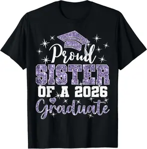 100% Cotton Super Proud Sister of 2026 Graduate Senior Graduation Family T-Shirt