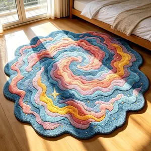 Creative Macaron Color Nebula Pattern Rug, Foldable Easy Care Plush Carpet, Modern Minimalist Style, Ideal for Living Room Bedroom