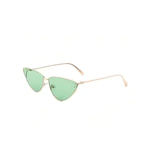 Cat-Eye Metal Frame Sunglasses, Green Lens Rose Gold Frame UV Protection Fresh Trendy Shades for Personalized Matching