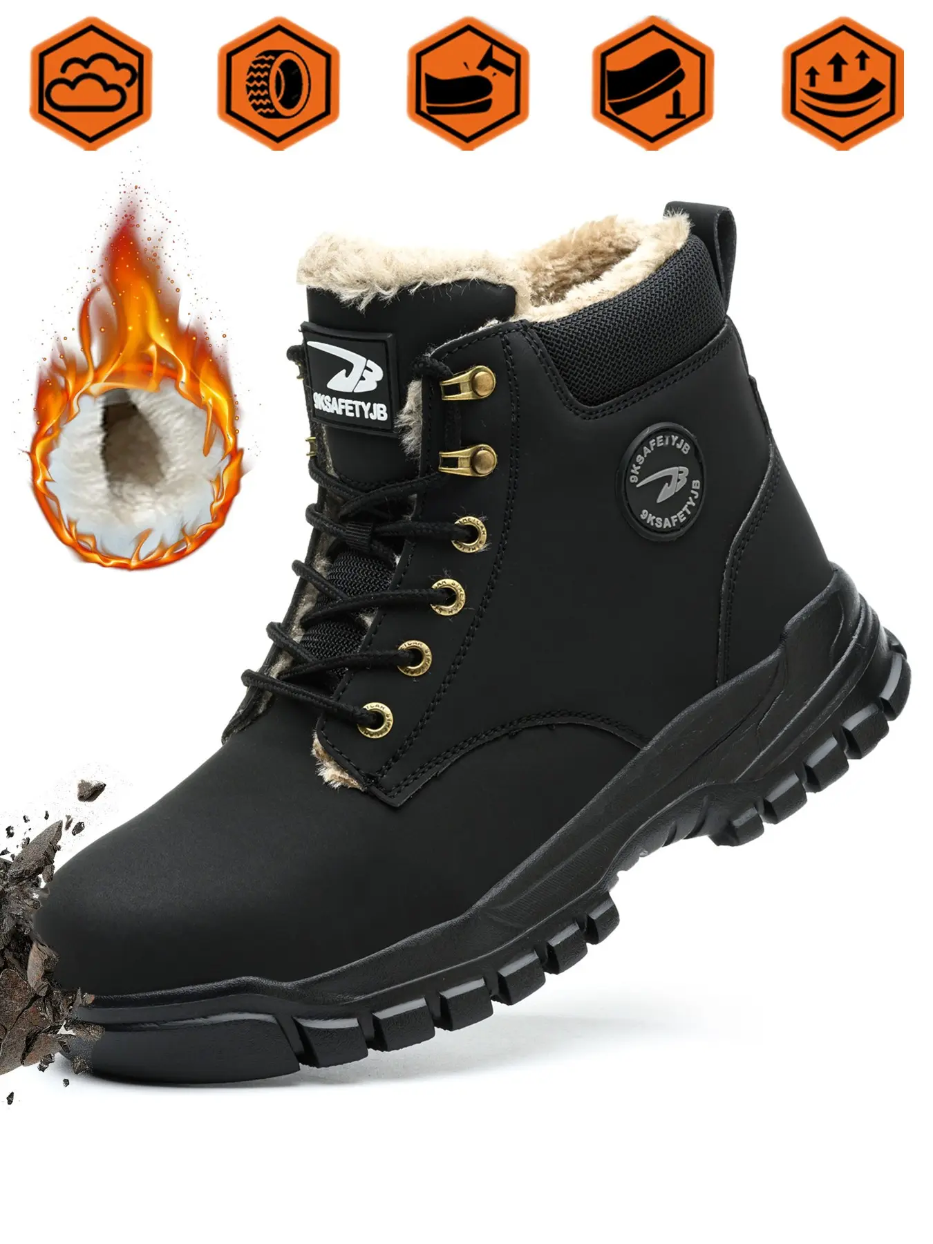 Men's Winter High Top Work Shoes, Industrial Construction Boots, Workboots, Work Protective Shoes, Work Safety Footwear, Casual Comfortable Warm Thick Sole, Suitable for Construction Sites, Warehouse Moving, Sizes 37-48