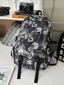 Men's Casual Stars Letter Colorblock Large Capacity Multi-Pocket Zipper Closure Shoulder Bag, Daily Use Travel Durable Backpack with Charm