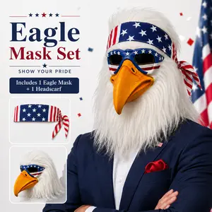 Eagle Mask Headband Set Adult Full Head White Faux Fur Bird Beak Costume Parade Party Independence Day Cosplay Holiday Props