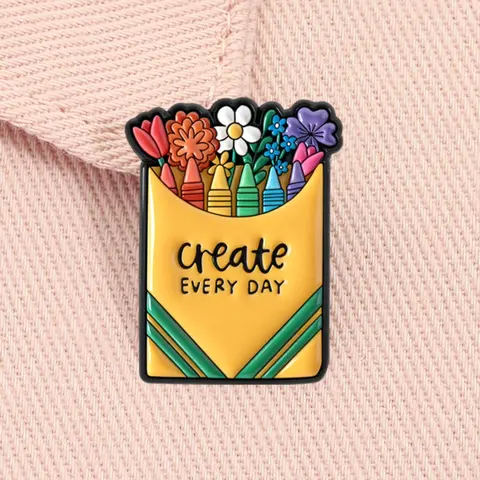 Mother's Day Gift Create Every Day Enamel Pin Colored Pencils Flower Artist Drawing Creation Alloy Brooch Pins Lapel Backpack Badge Fashion Jewelry Accessories Gift for Friends Fashion Accessory