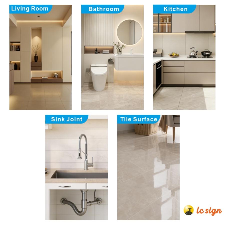 LC SIGN 3-in-1 Silicone Caulking Tool & Grout Removal Scraper, Stainless Steel Sealant Finishing Tool with 5 Replaceable Pads for Bathroom & Kitchen