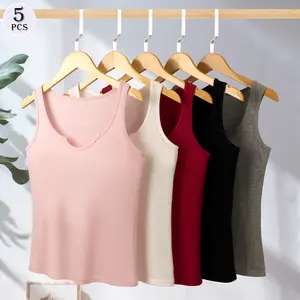 5-Piece Set: Spiral Texture Sleeveless Small U-Neck Stylish Solid Color Camisole (Inner Wear for Anti-Exposure)