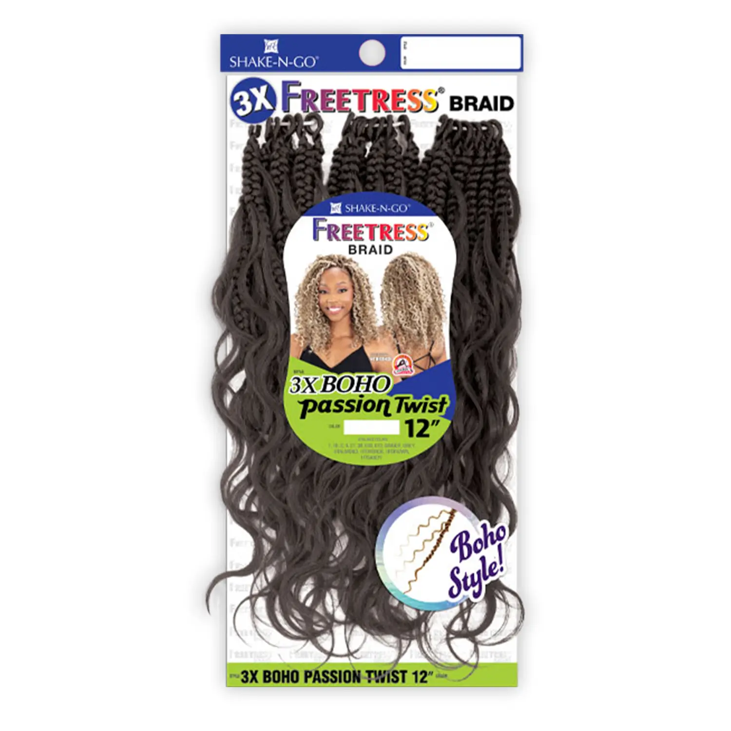 FreeTress Synthetic Braids, 3X Boho Passion Twists Crochet Hair Extensions, 12"