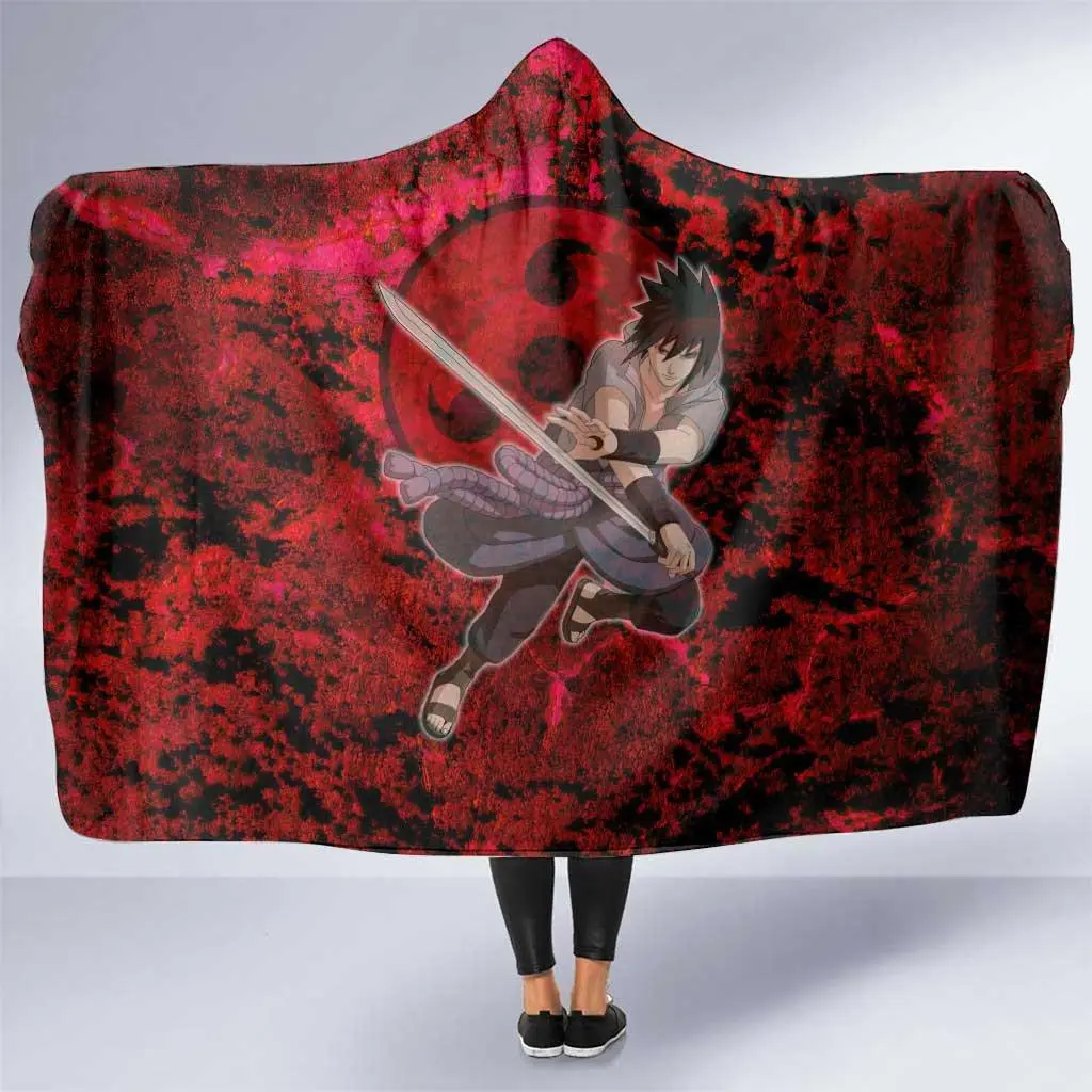 Sasuke Naruto 3D Hooded Blanket, 3D Naruto Throw Blanket, Fleece Inside Hooded Blanket, Mother's Day Gifts