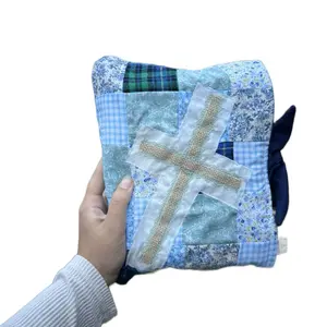 XL Patchwork Cross Bible Cover with Bow Tie Colorful Quilted Design & Ribbon