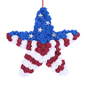 4th of July Independence Day Foam Flower Wreath Front Door Hanging Ornament Patriotic Holiday Home Wall Porch Festival Decoration