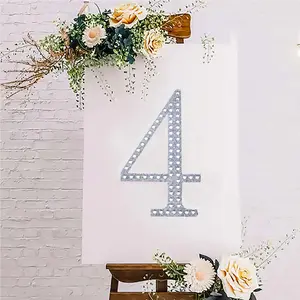 Decorative Rhinestone Number "4" Stickers 8", Silver Glitter Adhesive Craft Numbers - DIY Sparkle Embellishments