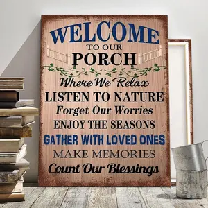 Wooden Frame Canvas Painting, Welcome To Our Porch Letter Pattern Modern Art Poster, Fashion Decoration, Living Room Bedroom Decoration, Hallway Office Mural, Ornaments