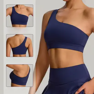 Shock Absorption One Shoulder Sports Bra High Elastic Breathable Yoga Tank Top Supportive Workout Running Sports Bra For Women