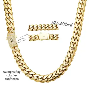 【2026 Completely Upgraded】14K Gold-Plated Cuban Chain Necklace & Bracelet Set with Exquisite Craftsmanship and Shimmering White Stones, Timeless Miami Design, Perfect Gift for Him or Her，Mother's Day and Father's Day Gifts