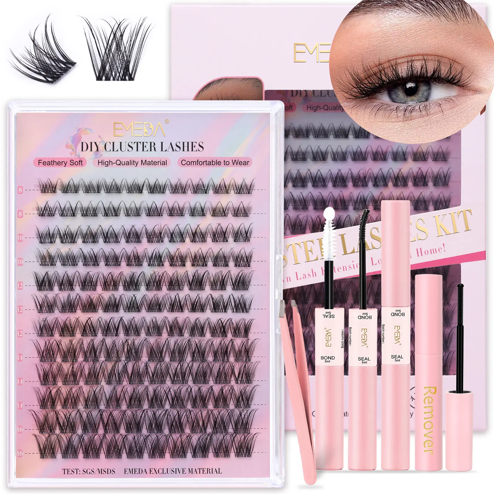 EMEDA Natural Cluster Lashes Kit - 120 Pcs Eyelash Clusters DIY Cluster Eyelash Extensions D Curl Individual Lashes Wispy Look Lashes Clusters with Band&Seal, Remover, Applicator (SNR28-D-Mix-8-21mm )