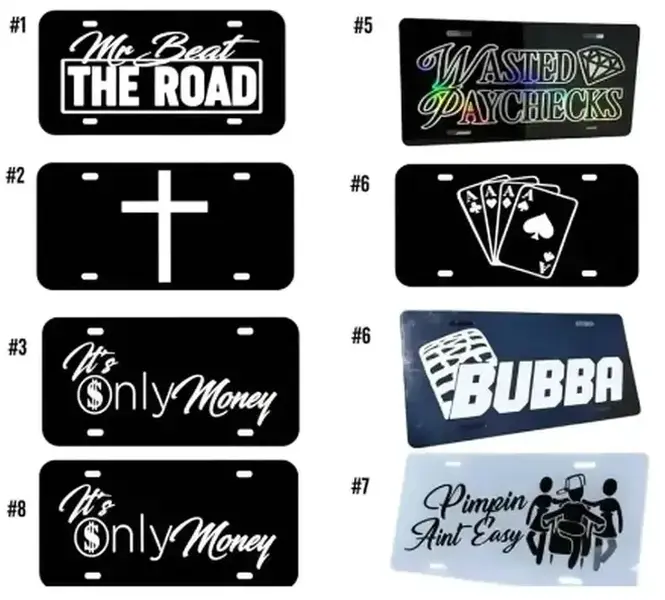 Bubba Yacht License Plate Collection – Pimping Ain’t Easy, Wasted Paychecks, Ace of Spades, Its Only Money, Thot Yacht, Mr. Beat The Road, 12 x 6 Aluminum Front Tag, Made in USA