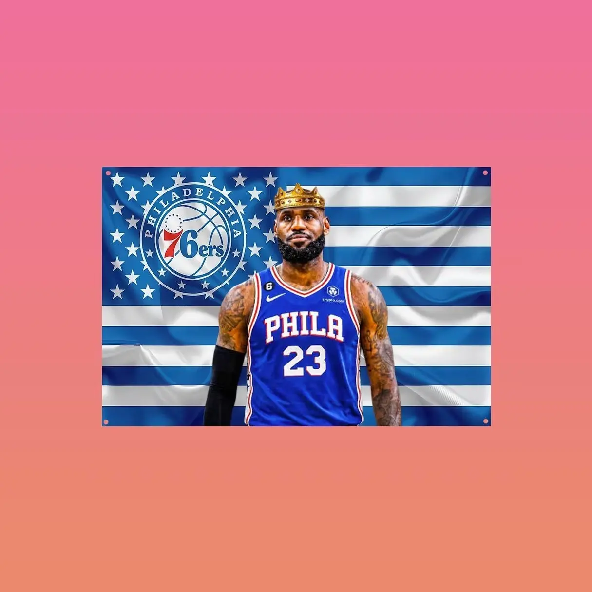 LeBron James Philadelphia 76ers Blue White Flag | Philly Basketball Wall Flag | LBJ Sports Tapestry | Fan Room Decor Gift