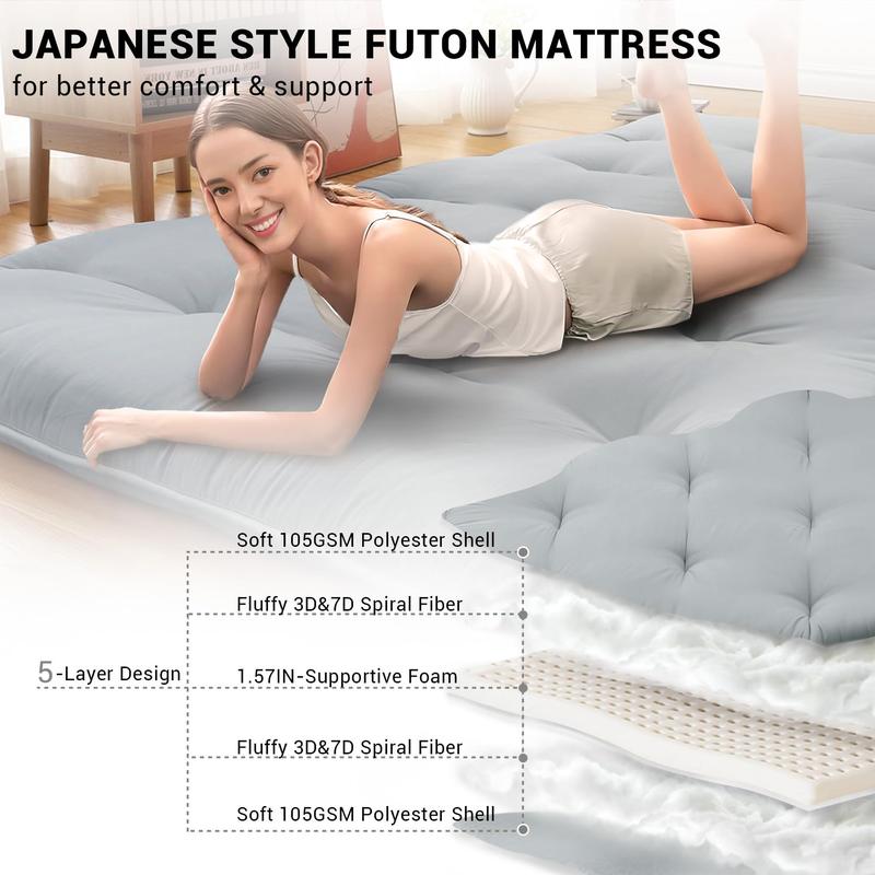 【GARVEE】Japanese Futon Floor Mattress Collection – Foldable, Roll-Up Tatami Mattresses in Twin and Full Sizes, Perfect for Sleeping, Camping, Dormitory, and Guest Rooms, Available in Multiple Colors