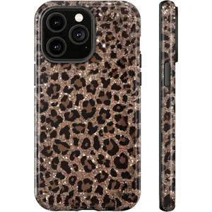 Case for iPhone 12 Pro Case & iPhone 12 Case, Luxury Sparkle Leopard Print Pattern Vintage Cheetah Design, Dual Layer Soft TPU Hard PC Bumper Case, Protective Phone Cover for Women Girls-Brown Leopard Print, Case for iPhone 12/12 Pro