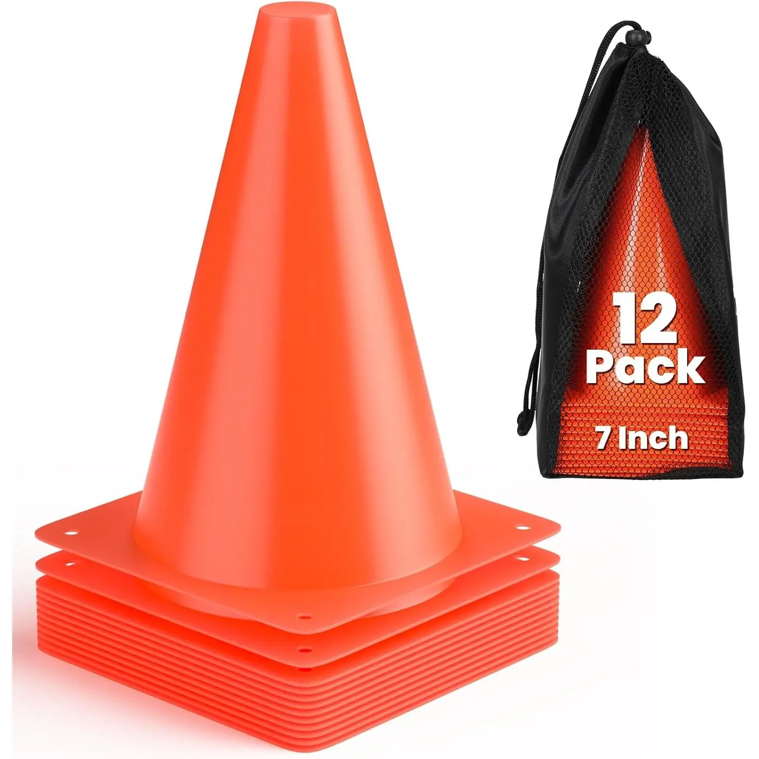 Soccer Cones 7" 9" of 12 24 Pack Disc Soccer  Cones  Field Marker Agility Cones for Basketball, Coaching, Practice Equipment Includes Drills Guide