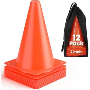 Soccer Cones 7" 9" of 12 24 Pack Disc Soccer  Cones  Field Marker Agility Cones for Basketball, Coaching, Practice Equipment Includes Drills Guide