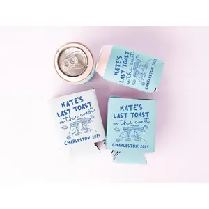 Peachy Bash Bachelorette Party Favors Buy now Last Toast On The Coast Bachelorette Party Can Coolers - Customizable Koozies