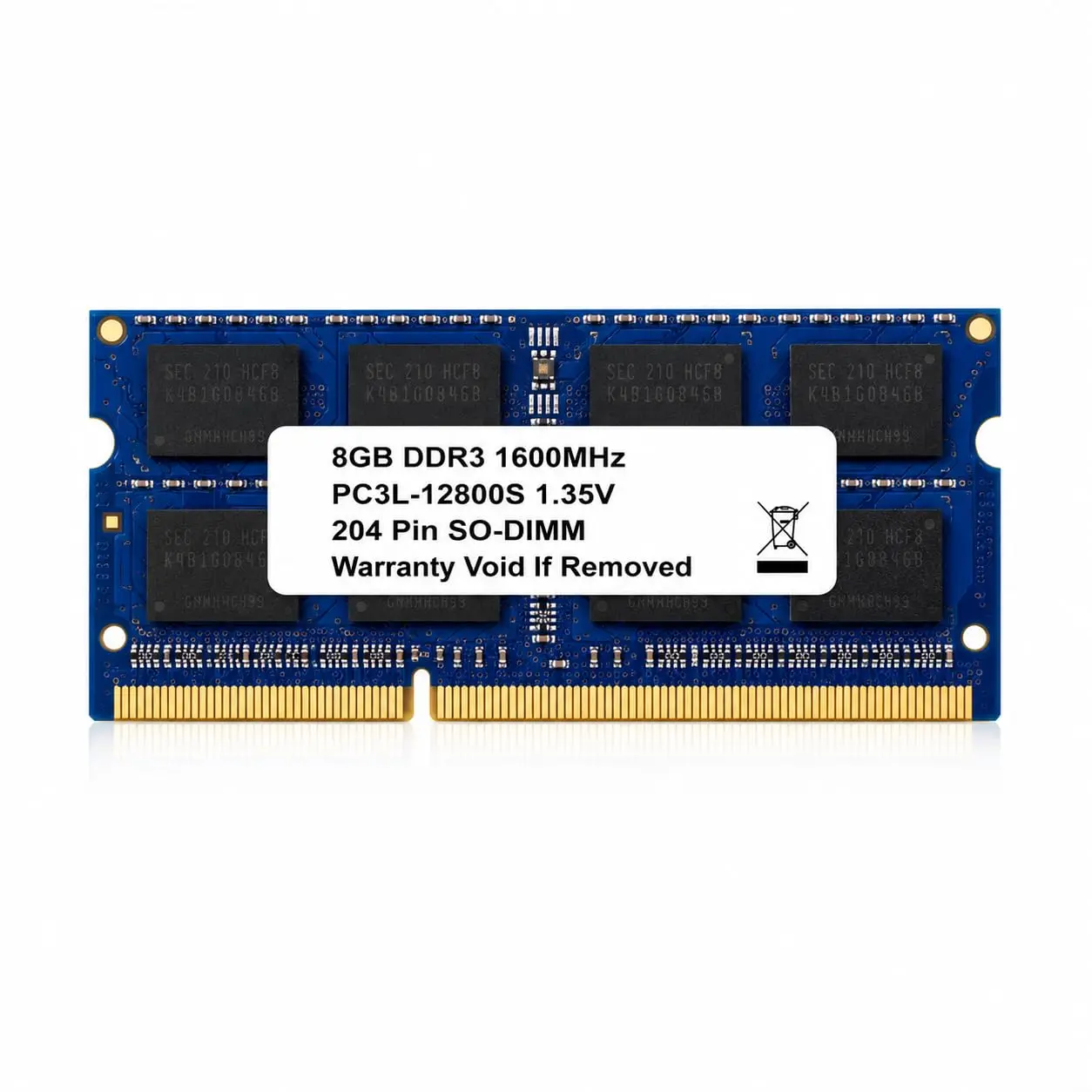 DDR3L 8GB 1600MHz Notebook Memory Module PC3L-12800S 1.35V Low Voltage 204 Pin SO-DIMM Non ECC Double-Sided 1Rx8 Compatible with Mac/Intel/AMD