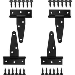4 PCS 3 Inch T Strap Heavy Duty Hinges, Black Outdoor Tee Hinge for Wooden Fences, Barn Door Gates and Shed Door Hardware
