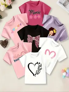 7Colors 1 Piece Randomly Selected - Daily and Festive Party Knit Tops - Comfortable Fitted Knitted Round Neck Short T-Shirts - Birthday or School Uniforms - Professional Shirts, Fun Geometric Pattern T-Shirts, Outdoor Style, Streetwear