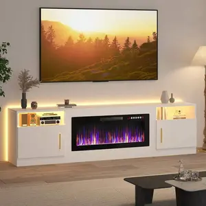 [2 Packages Shipping] 70inch Fireplace TV Stand For TVs Up To 80", TV Stand With 36" Electric Fireplace,Entertainment Stand With Fireplace LED Light