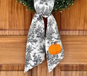 personalized Halloween black toile wreath sash for front door, custom monogrammed fall porch decor, gift for wedding, housewarming