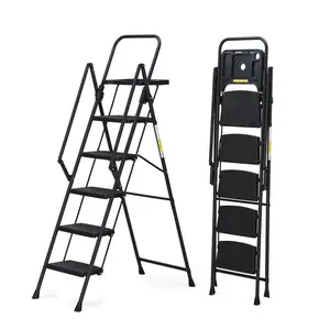 [Fahuac] 5-step ladder, foldable step stool with tool tray and wide non slip pedals, sturdy steel ladder, convenient handrails, lightweight portable steel step stool