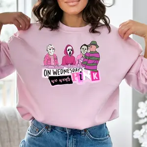 Mean Girls On Wednesdays We Wear Pink Shirt, Halloween Shirt, Funny Halloween Tee, Halloween Pink Shirt, Halloween Shirt For Woman
